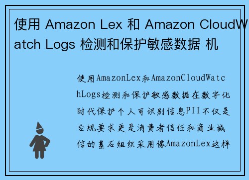 使用 Amazon Lex 和 Amazon CloudWatch Logs 检测和保护敏感数据 机