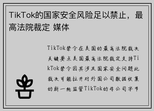 TikTok的国家安全风险足以禁止，最高法院裁定 媒体